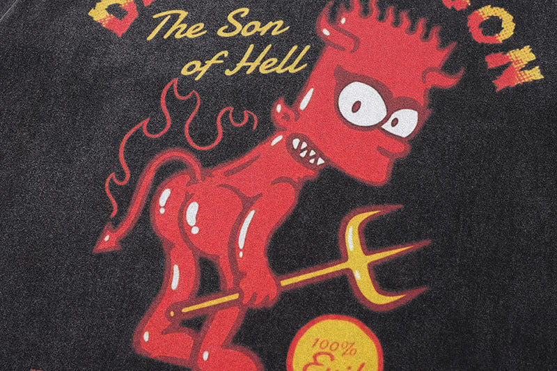 Washed Old Cartoon Vintage Print Half Sleeve T-shirt
