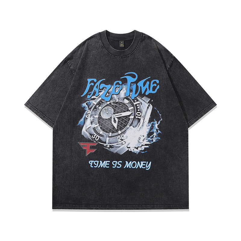Washed Old Cartoon Vintage Print Half Sleeve T-shirt
