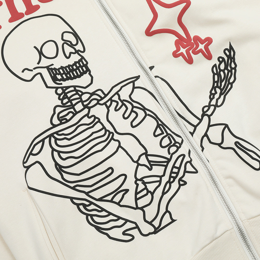 Skull Print Hooded Cardigan Sweater Man