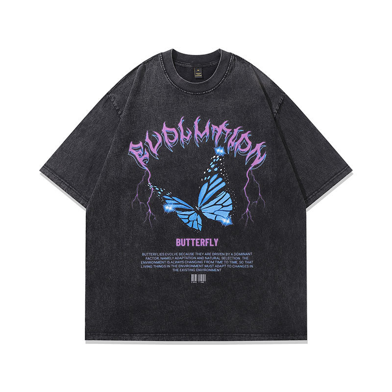 Washed Old Cartoon Vintage Print Half Sleeve T-shirt