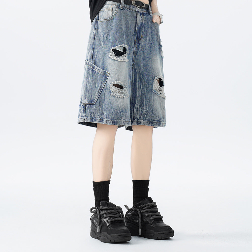 Washed Old Beautiful Ripped Denim Shorts