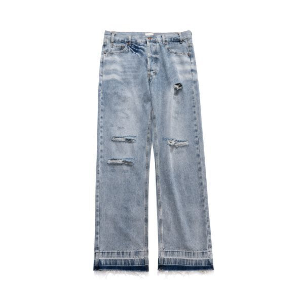 Casual Knife Cut Damaged Old Washed Blue Jeans