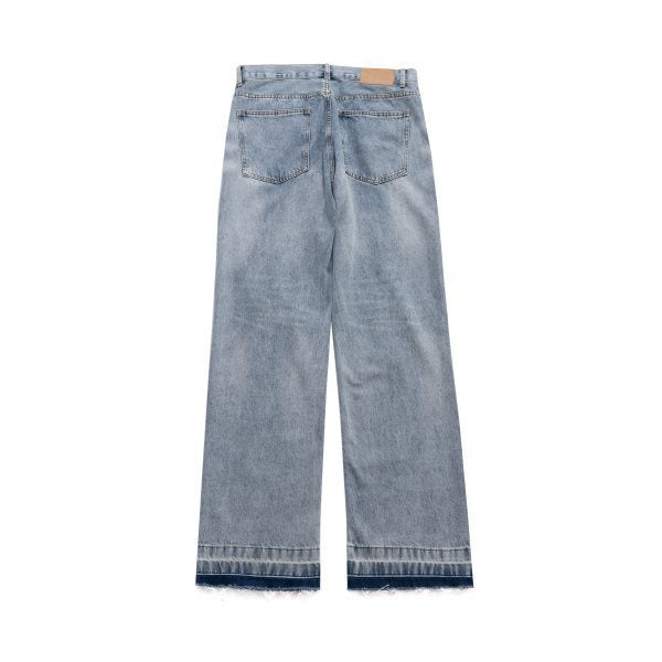 Casual Knife Cut Damaged Old Washed Blue Jeans