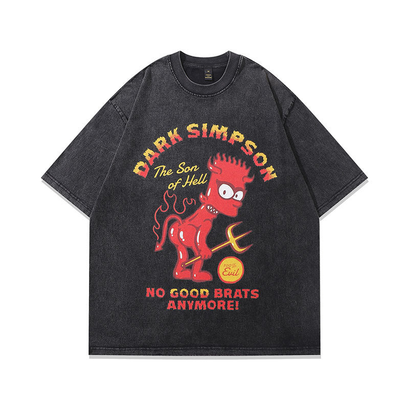 Washed Old Cartoon Vintage Print Half Sleeve T-shirt