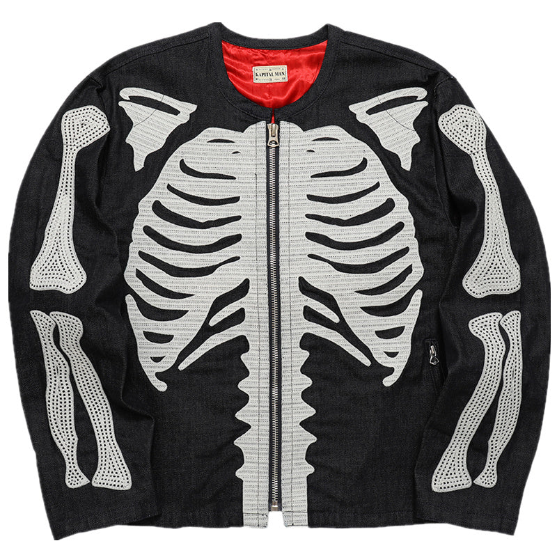 Hirata Kazuhiro Kapital Man Retro Embroidery Bone Skeleton Rib Zipper Tannin Men'S Jacket Jacket