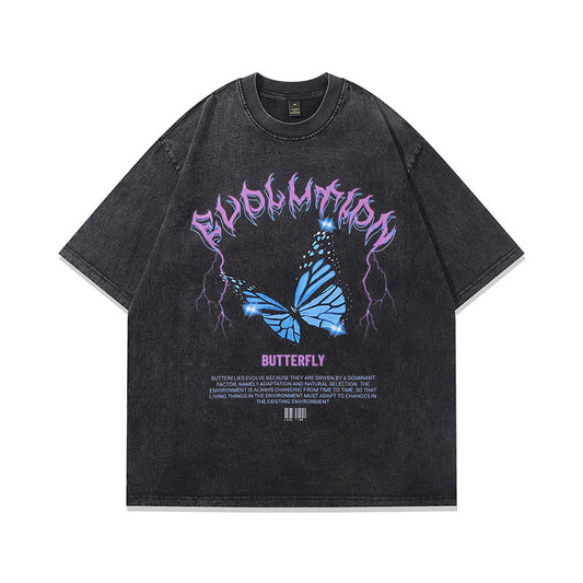 Washed Old Cartoon Vintage Print Half Sleeve T-shirt